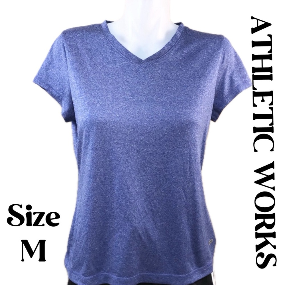 ATHLETIC WORKS COOL MORE V NECK T-SHIRT GYM YOGA BLUE SIZE M